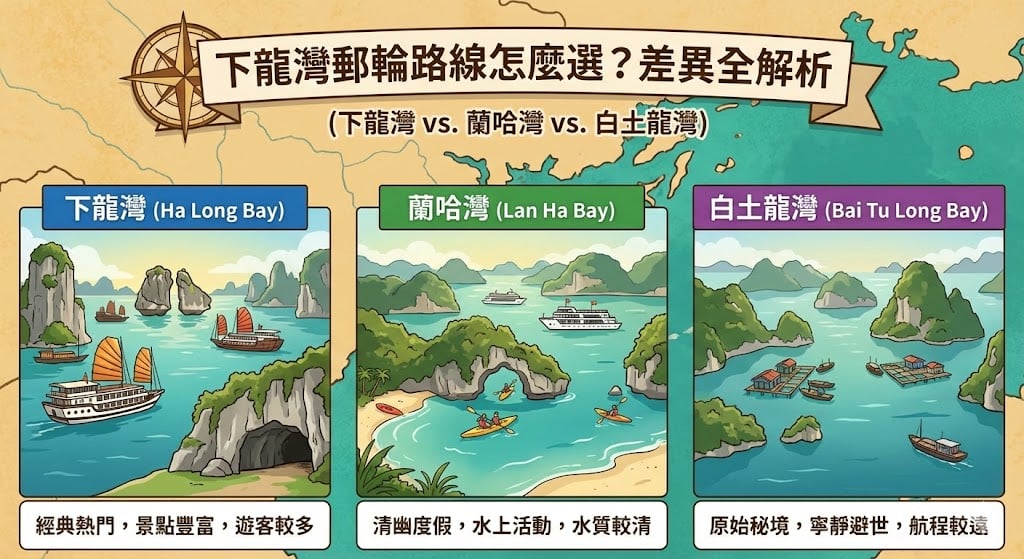 一張表看懂三大海灣 下龍灣 vs. 蘭哈灣 vs. 白土龍灣) 差異全解析